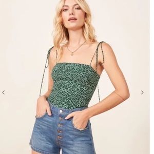 Reformation tie strap tank green floral